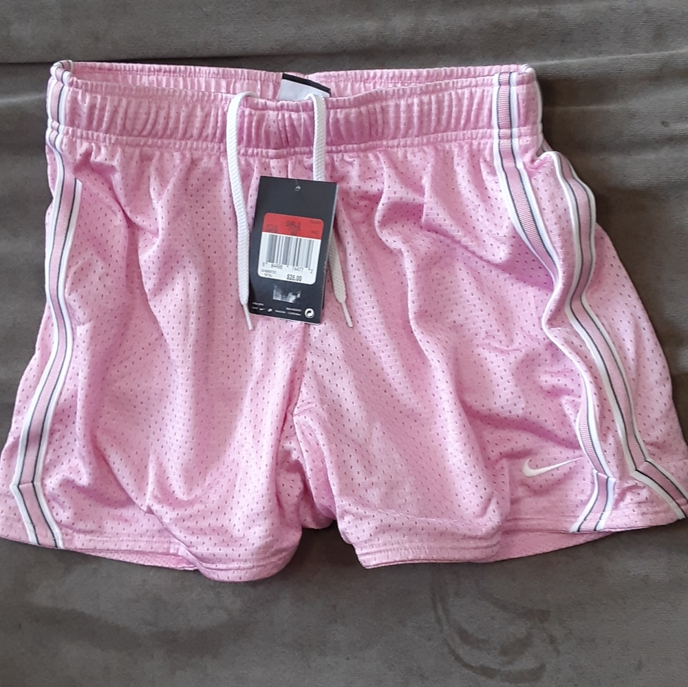 Nike Running Training Shorts Girls Size L Large Pink White Dri-Fit NEW